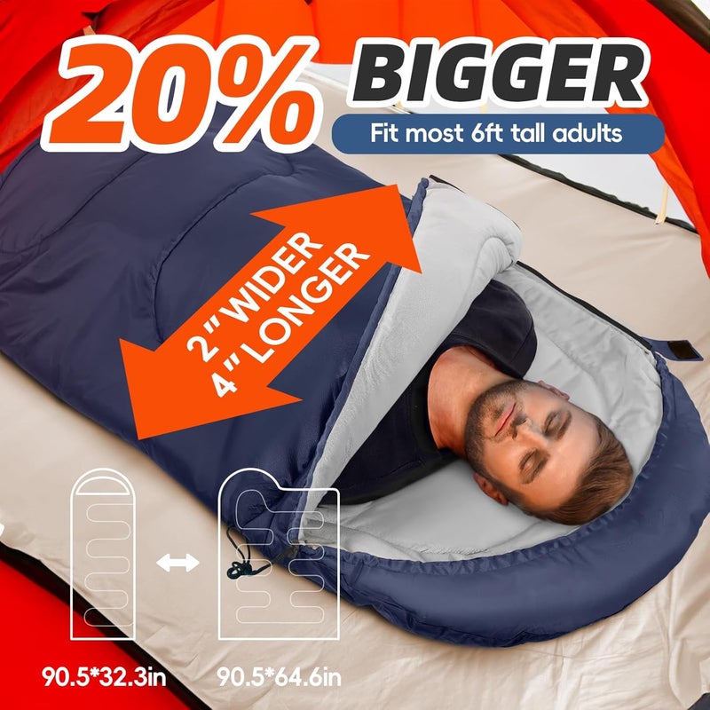 Mereza Sleeping Bags XL for Adults Cold Weather Mens Large Wide Sleeping Bag for Big and Tall Girls Boys with Compression Sack for Camping Backpacking Warm & Cool Weather - Image 4